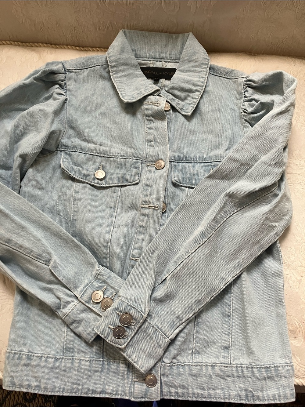Kendall & Kylie Light Blue Denim Jacket with Puff Shoulders